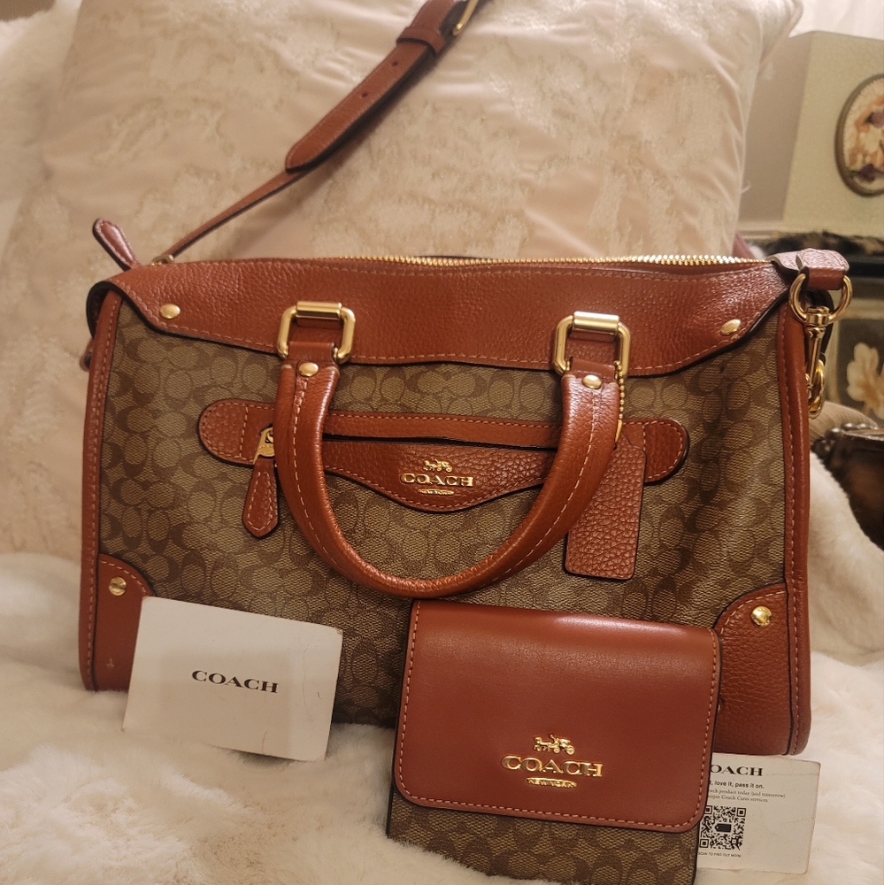 COACH SIGNATURE SACHEL w/ SHOULDER STRAP & WALLET